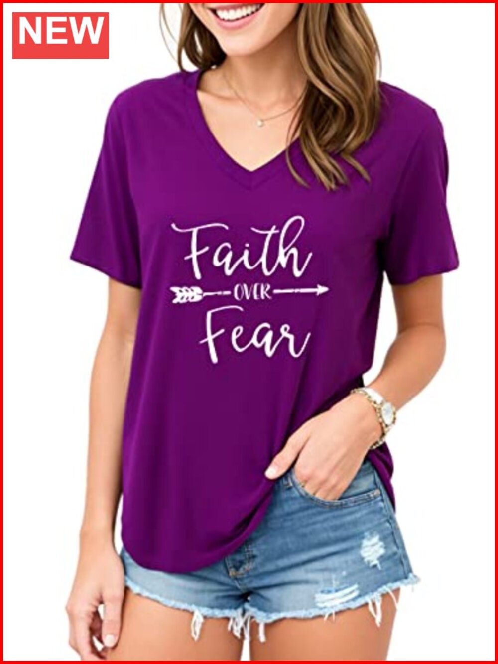 Women's V-Neck Graphic Tee Short Sleeve Cotton Christian T-Shirt